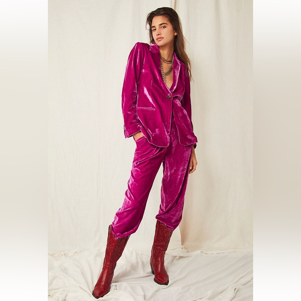 Free People MINKPINK Velvet Injection Suit Fuschia